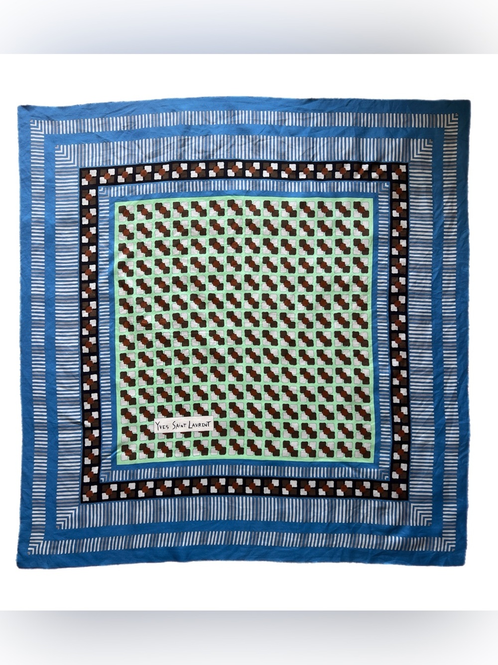 RARE 70s Yves Saint Laurent YSL Vintage Silk Scarf Geometric Mod Print 34”x34”